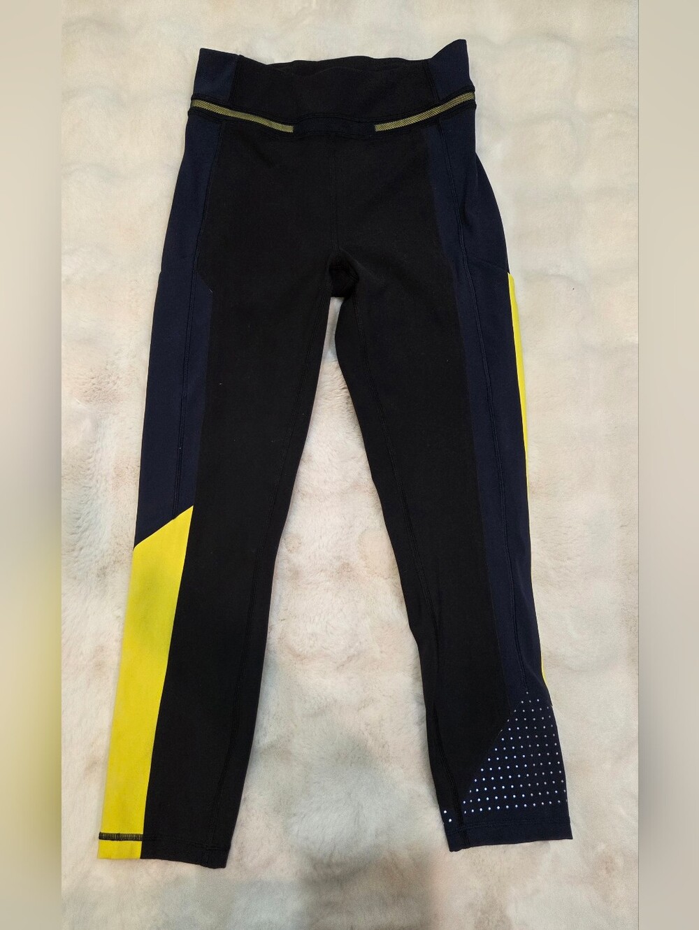 lululemon athletica Black Leggings with Yellow Stripe and Polka Dot Hem